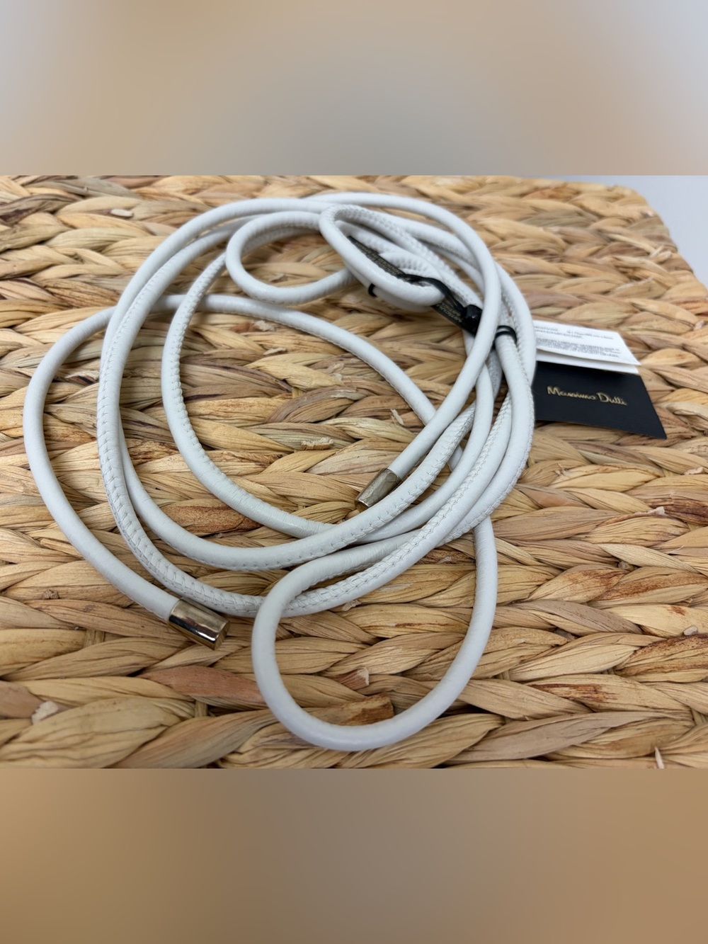 Massimo White Braided Leather Cord Belt with Silver Tips